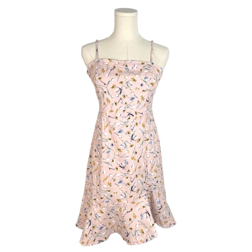 AQUA Light Pink Floral Ruffle Asymmetrical Hem Spaghetti Strap Dress Size M